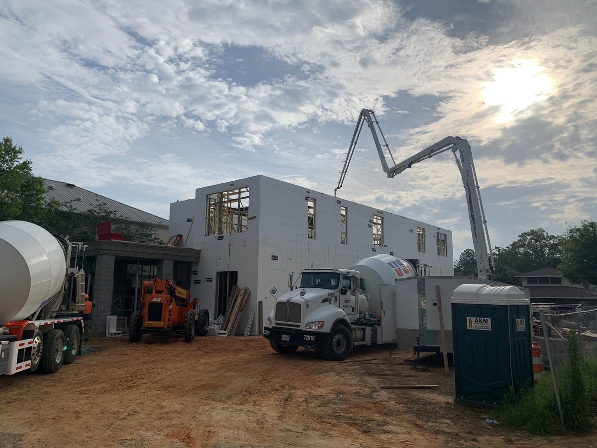 Final pour here in Fairhope for this mixed use building. This one is certainly one of a kind!!  #StickBuiltisForSissies. #ICFConstruction. #FoxBlocks #LiteDeck #EcoSpan.