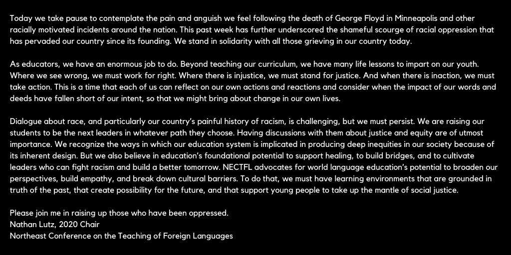 A message from the NECTFL Chair.