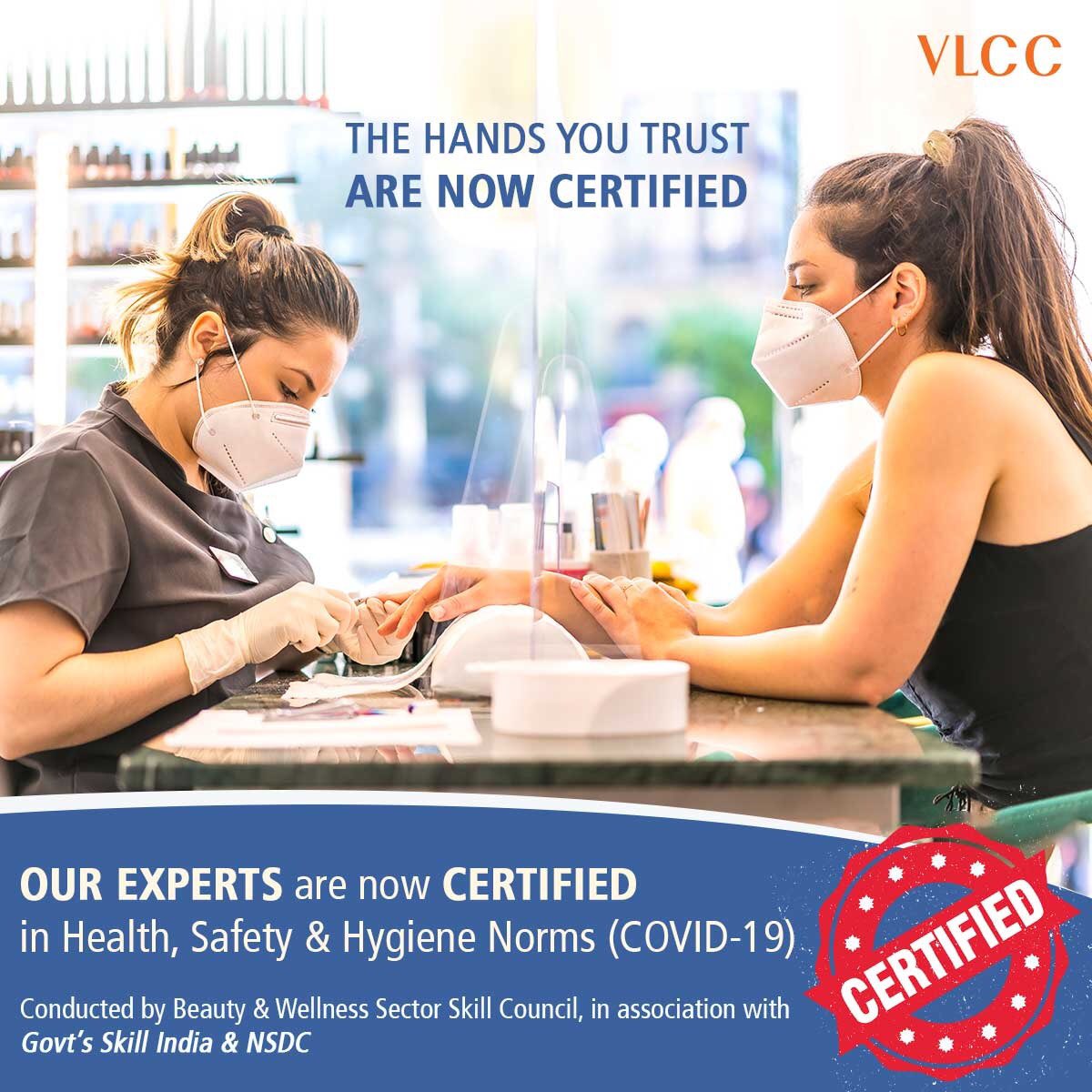 VLCCindia's tweet photo. The well trained experts you have always trusted at VLCC, are now certified in HEALTH, SAFETY AND HYGIENE NORMS pertaining to COVID 19.

The Certification is backed by Government of India’s Skill India Initiative and also associated with NSDC. 

#VLCCSafetyFirst #SafeAtVLCC https://t.co/ct6Ati3ZFP