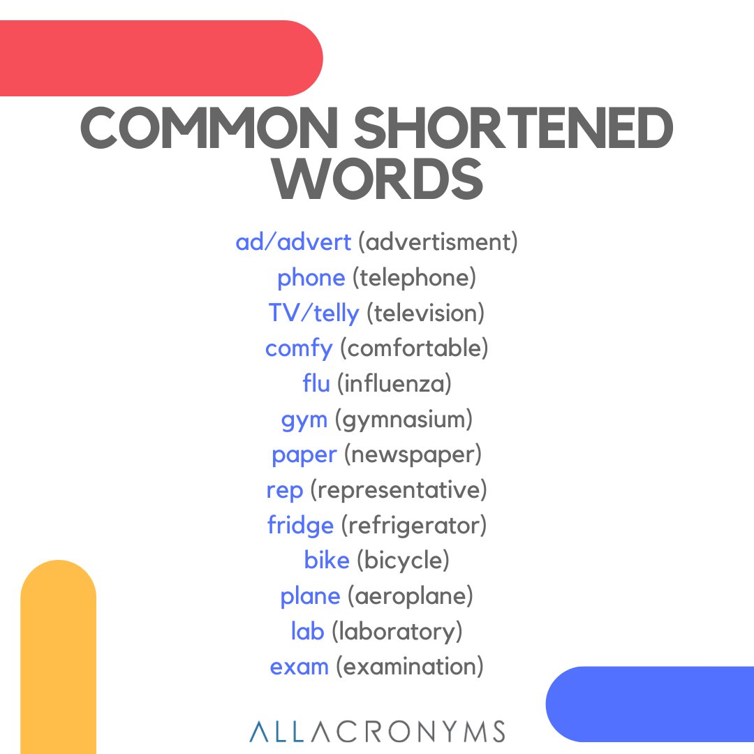 Uzivatel All Acronyms Na Twitteru Common Shortened English Words Https T Co Zbllrpanwo Topacronyms Everydayacronym Commonabbreviations Topabbreviations Abbreviation Acronymsfordays Commonacronyms Abbreviations Englishlearning Texting