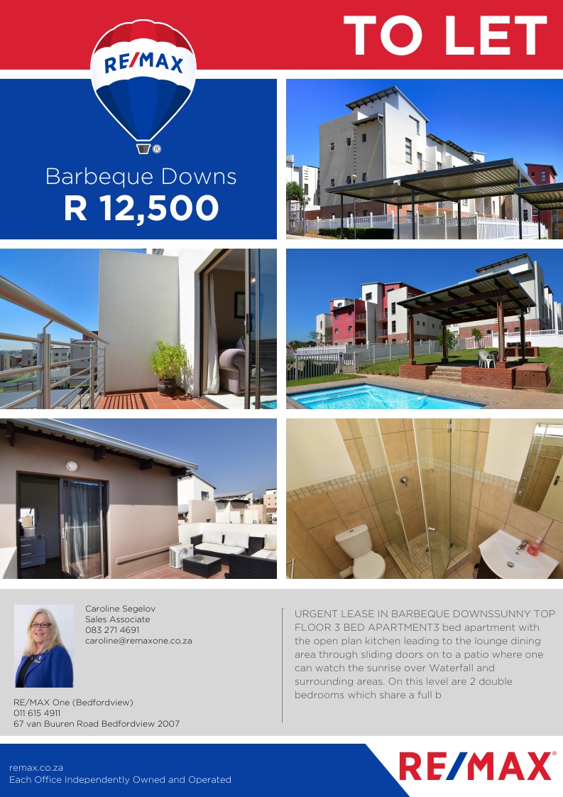 remaxone_sa's tweet photo. RE/MAX: https://t.co/Ol2qHCSMjU 
❗️TO LET❗️
3 Bedroom Apartment / Flat To Rent in Barbeque Downs

Contact Caroline Segelov
Web Reference: RXBD-5424 https://t.co/krnPiDJFf1