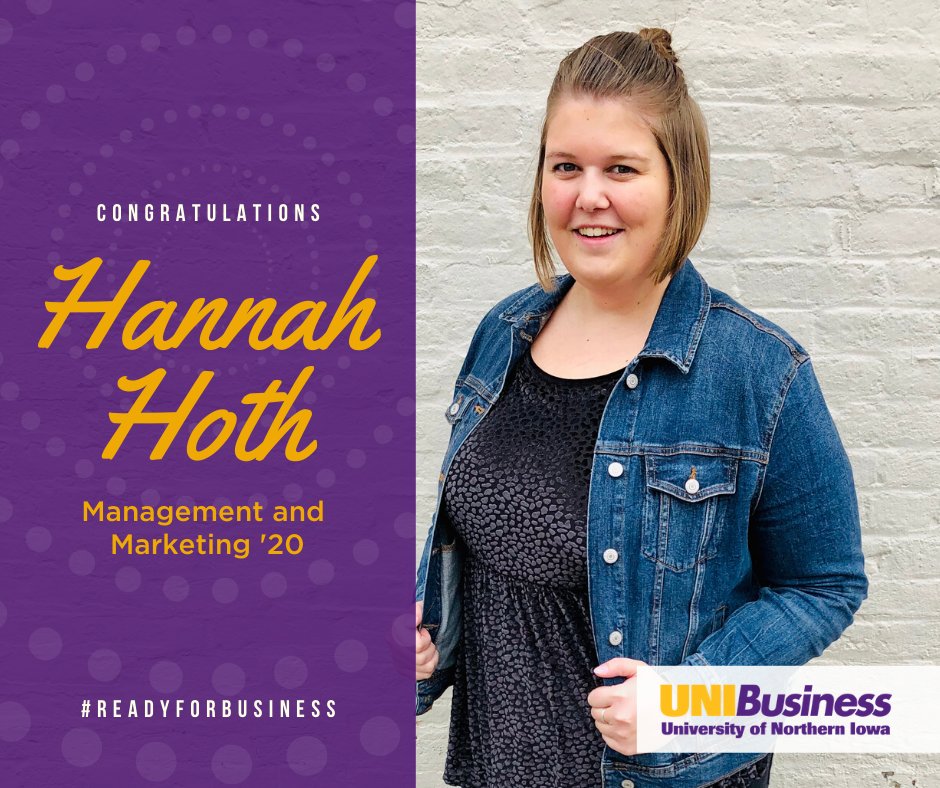 wilsonbizuni's tweet photo. Best of luck to Hannah Hoth! Her favorite memory from her time at UNI was being involved with @uni_ama and @UNI_LMABusiness, where she met some of her closest friends. Post-graduation, she plans on continuing to work at John Deere. Congrats @hoth_hannah!

#ReadyForBusiness #Grad https://t.co/TinKH6a8Ob