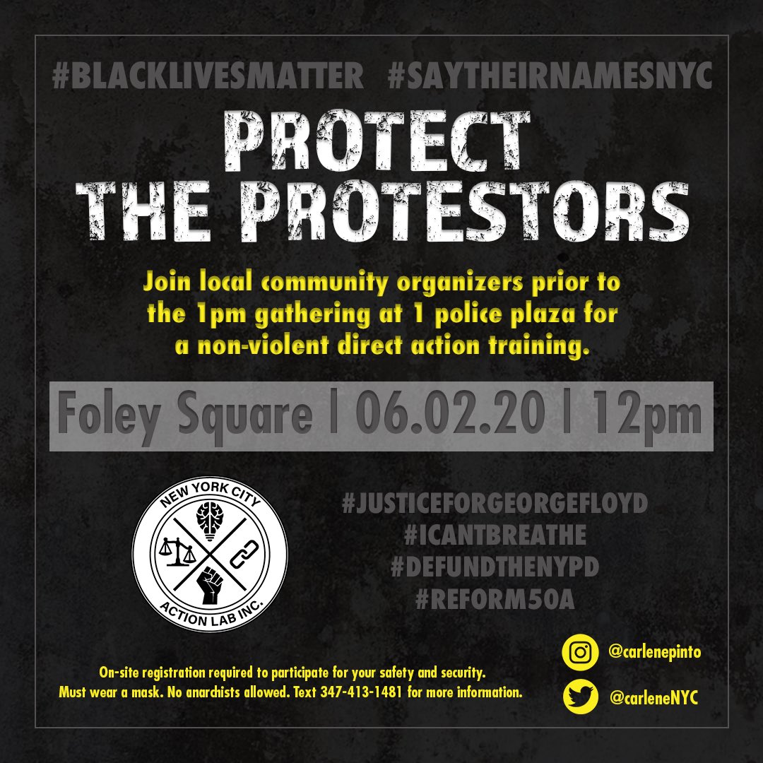 HeyItsMurad's tweet photo. VOLUNTEERS NEEDED to help #ProtectTheProtestors! Join #NYCActionLab to serve as a marshal/legal observer/medic for today’s rally at 1 Police Plaza! Tip my hat to @CarleneNYC for raising 8K to support protestors with gear and supplies. #BlackLivesMatter #JusticeForGeorgeFloyd https://t.co/eWFgiQ56yj