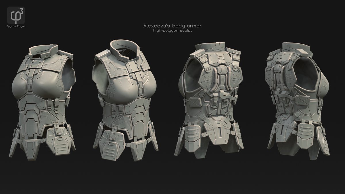 SFrigas's tweet image. A new high-polygon (HP) sculpt for Alexeeva's armor is almost done. Base model was made with Maya and the high resolution model with 3DCoat. #3DCoat #Maya