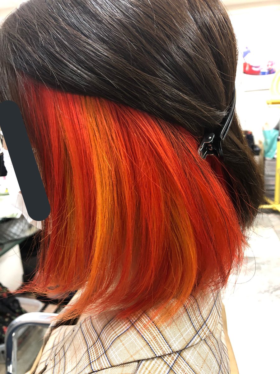 ストロベリーロックス 赤羽カラー専門店 本日のヘアカラー ケチャップとマスタードの仕上がりはこんな感じ インナーカラーの２色使いはやっぱり可愛いね オレンジとイエローの組み合わせもキレイ あなたがやりたい色は何色と何 色 デザイン
