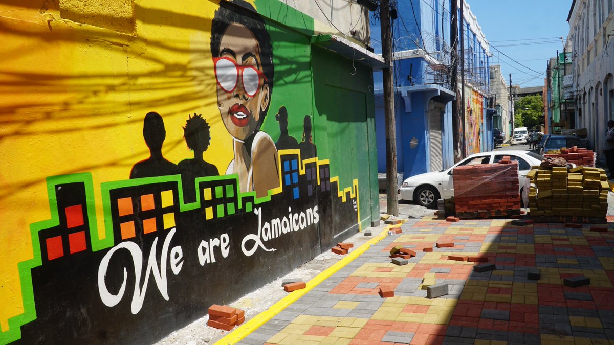 DWilliamsJam's tweet photo. #TempleLane The pedestrianization of Sections of Downtown Kingston moves ahead with the work being done on Temple Lane. Murals, Live Music and Entertainment will be encouraged in these spaces. #StillBelieving https://t.co/mKFU8qLCjx