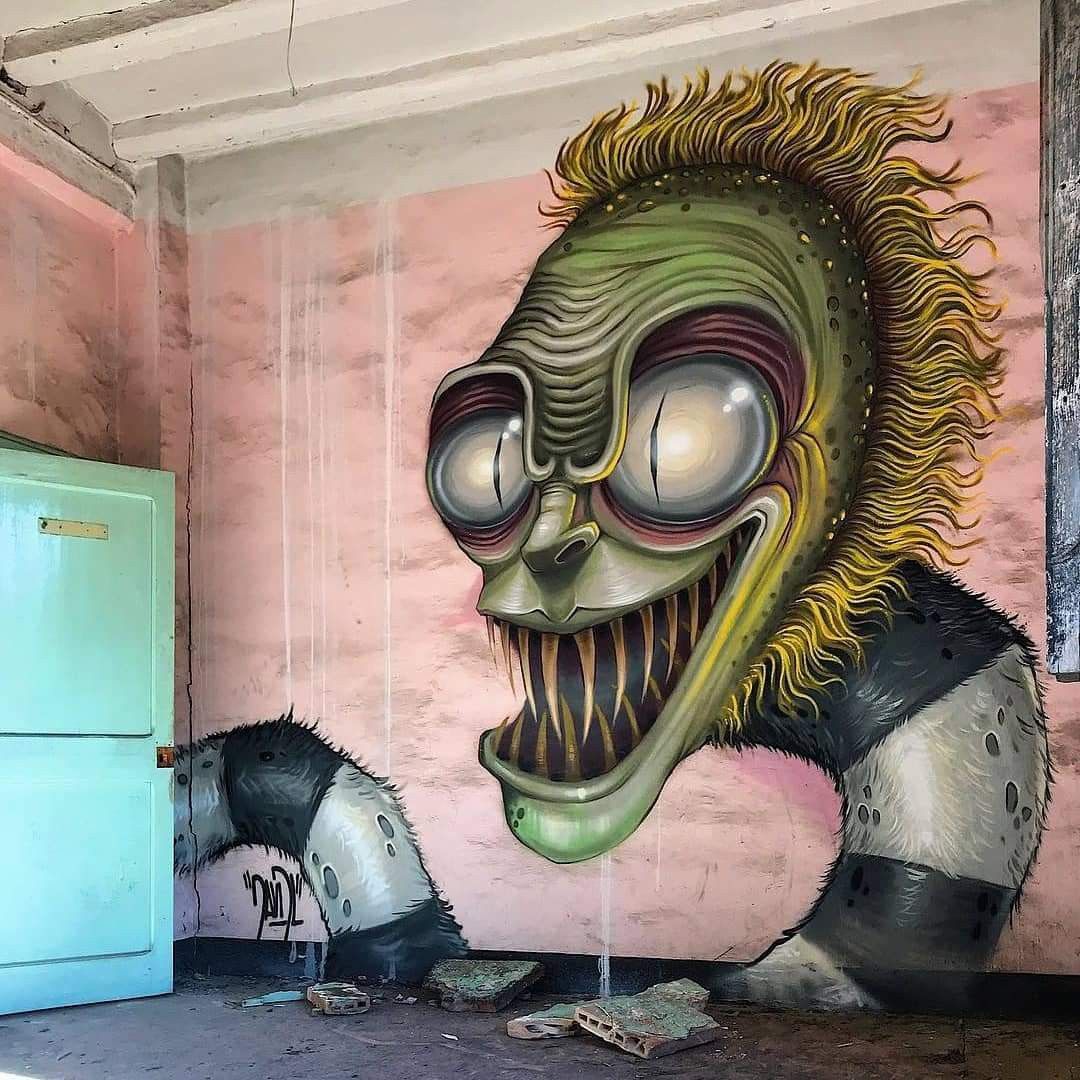 Awesome Tim Burton #graffiti in abandoned houses by American street artist © David Lozano