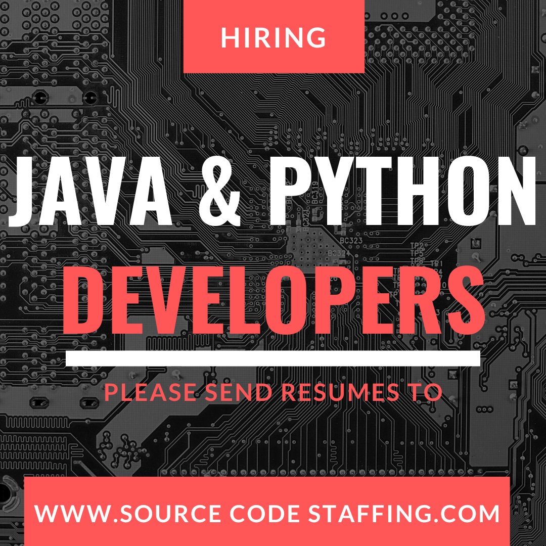 HIRING! We're actively sourcing Java/ Python Developers for an exciting opportunity in the clean energy space. For immediate consideration, please email your resume directly to info@SourceCodeStaffing.com

#techtrends #technologyjobs #torontojobs #techjobs #torontotech #toronto