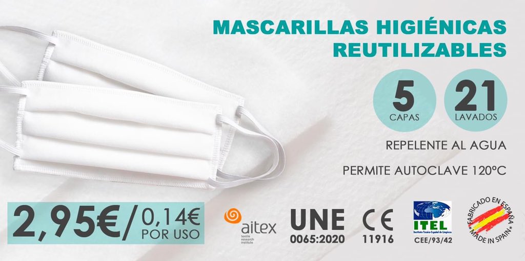 Rent4FunES's tweet photo. Mascarillas 21 lavados FABRICADAS EN ESPAÑA con homologación y certificación europea. Ideales para bares, restaurantes, hoteles, etc ... compra en https://t.co/tq3ciZjwfQ https://t.co/h9j7FbM1Il