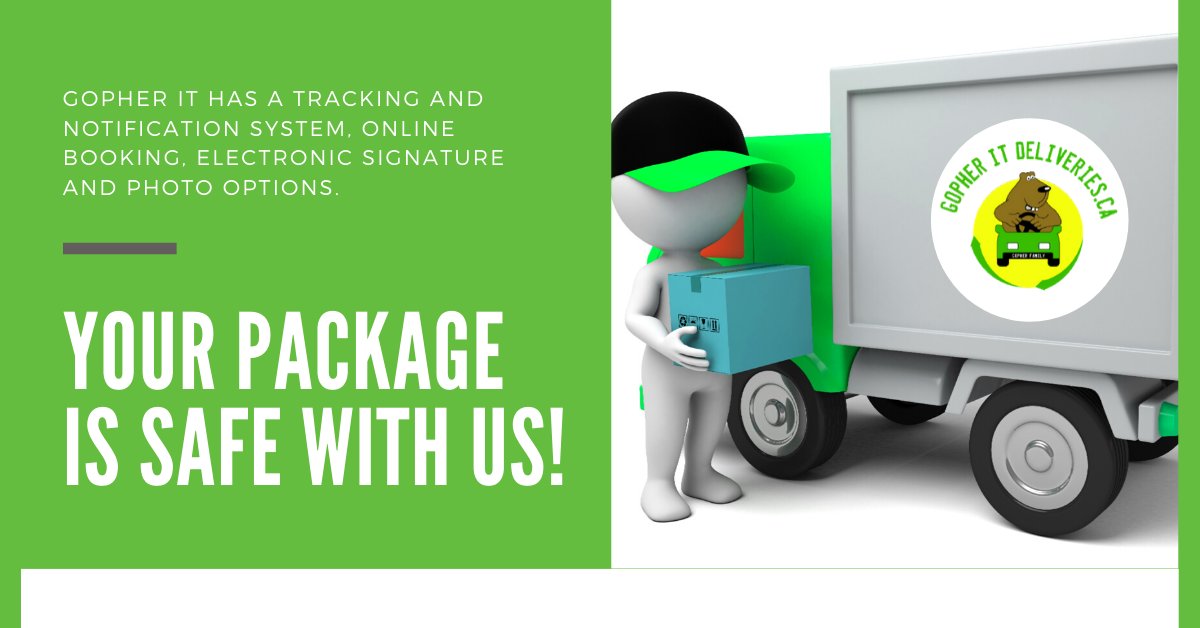 GopherItOttawa's tweet photo. Gopher It has a tracking and notification system, online booking, electronic signature and photo options. You can make sure your document or package is safe with us!

#BusinessDelivery #eCommerceDeliveryOttawa https://t.co/ZqK81xTXGx
