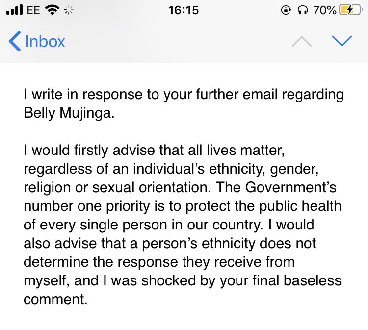 Guys I wrote my local MP asking him to write to the transport minister to reopen the Belly Mujinga investigation and he literally just told me “all lives matter”@DavidEvennett