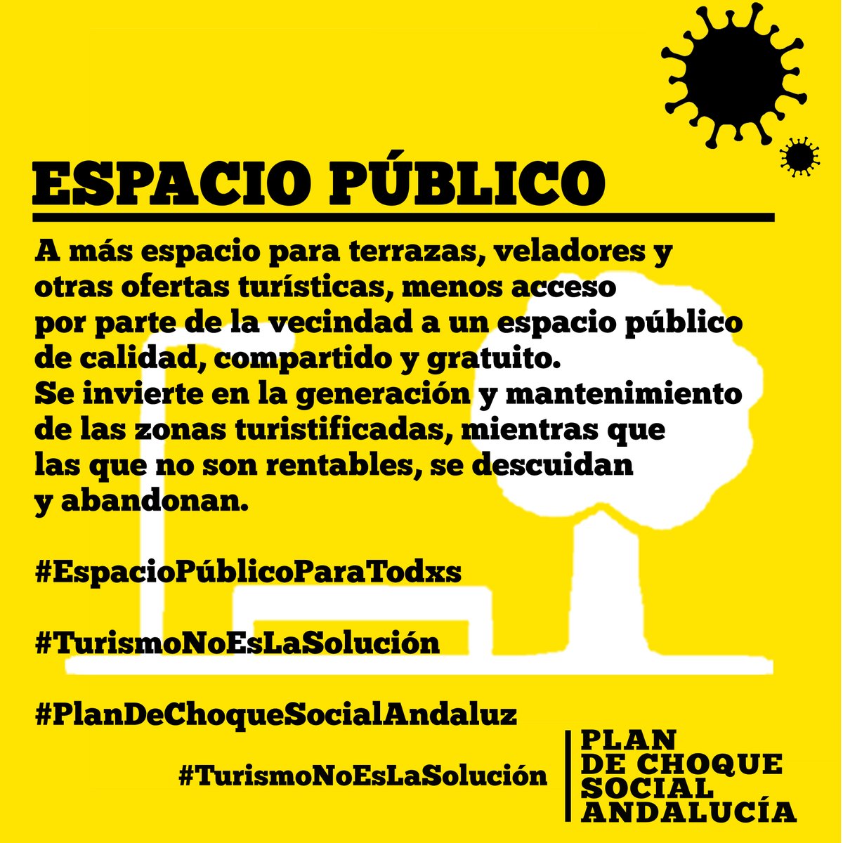 A más espacio para terrazas, veladores y otras ofertas turísticas, menos acceso por parte de la vecindad a un espacio público de calidad, compartido y gratuito. #EspacioPúblicoParaTodxs #TurismoNoEsLaSolución #PlanDeChoqueSocialAndaluz