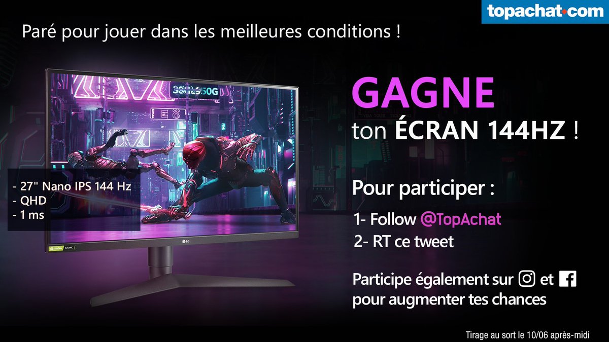 TopAchat's tweet photo. 🎁 #Concours 🎁 

Gagne ton écran 27" Nano IPS 144 Hz !

GOOOOO #RT !

https://t.co/zupITJiIwU https://t.co/vsmgzwKyaH