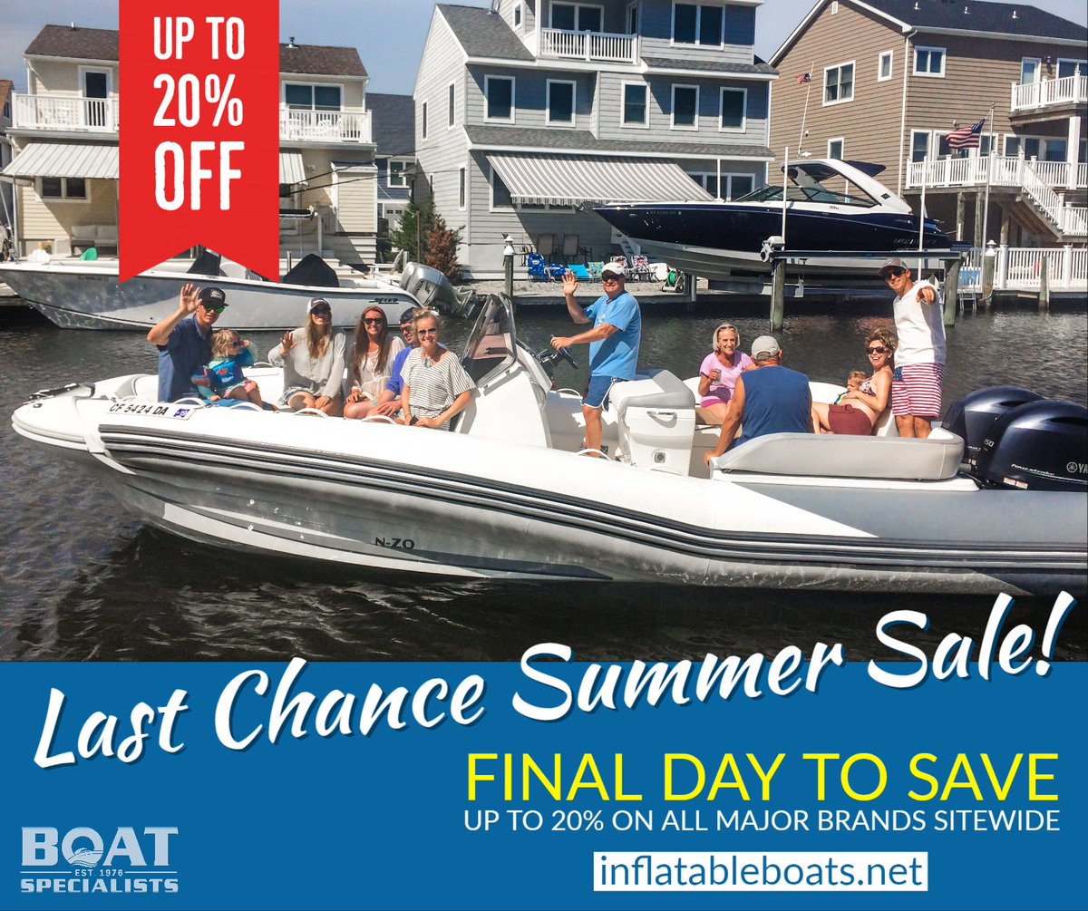 ☀️Today is the FINAL DAY of our Summer Sale!☀️ 
#Inflatableboats #boat #boating #boatingseason #summerishere #ribboat #outboard #boatparts #boatservice #zodiacboats #zodiacnzo #summersale #saltlife #oceanlife #fishing #yacht #dinghy #yachtender #makememories