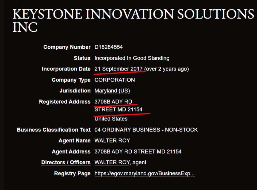 Now Keystonee Solutions. Registered Sept. 2017 https://opencorporates.com/companies...
