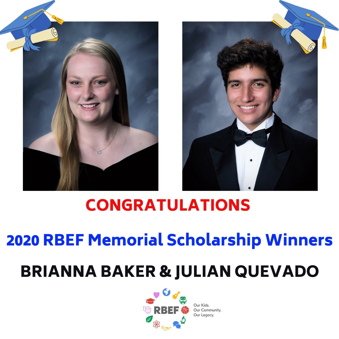 RBEF awards two annual Memorial Scholarships of $1,000 each to 2 outstanding seniors. CONGRATULATIONS TO The winners of the 2020 RBEF Memorial Scholarship: Brianna Baker &amp; Julian Quevedo
rbef.org/rbef-memorial-…
#RBEF #RBEFMemorialScholarships #OurKids #OurCommunity
#OurLegacy