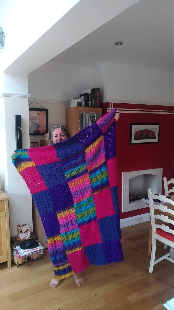 Finally finished my patchwork blanket #knittinginlockdown #mindfulknitting