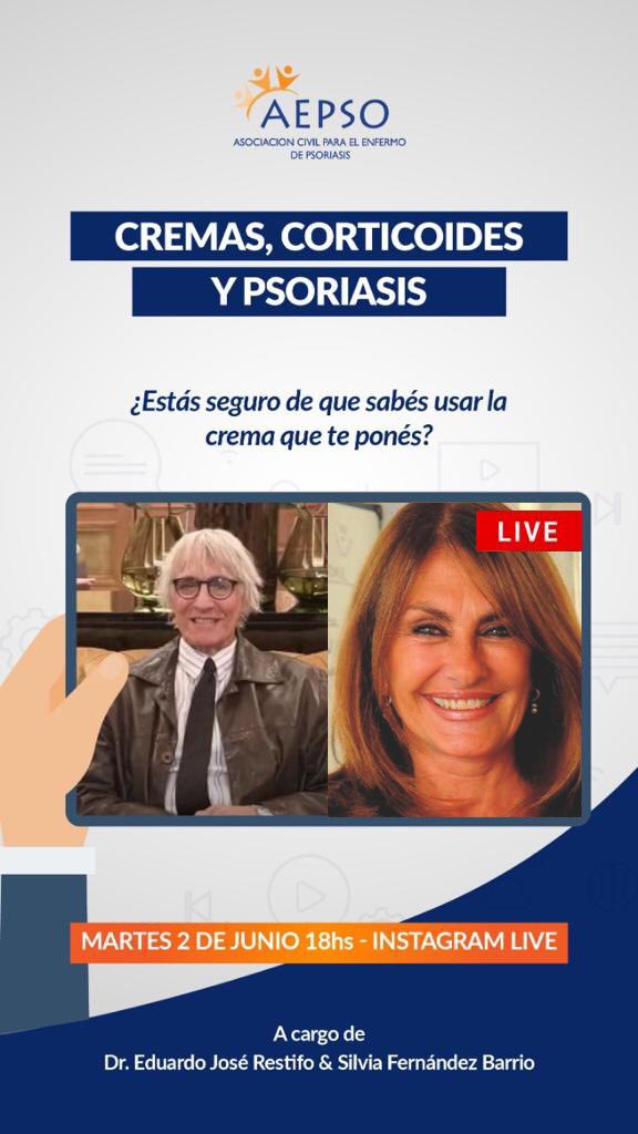 silviafbarrio's tweet image. Hoy a las 18hs sumate al IG Live desde la cuenta de @aepso.argentina
Todo lo que debes saber sobre #cremas #Corticoides y #psoriasis 
Los espero!
@AEPSOarg @PsoriasisAPSUR @APAPPsoriasis @ApapsoPeru @PsoriasisIFPA