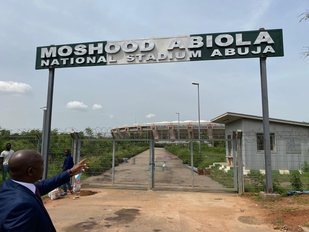 Inspection: Ahead of the one year anniversary of the christening of June 12 as Nigeria’s Democracy Day and the renaming of the  National Stadium by President Mohammadu Buhari as Moshood Abiola Stadium, I inspected the installation of the new plaque today in Abuja