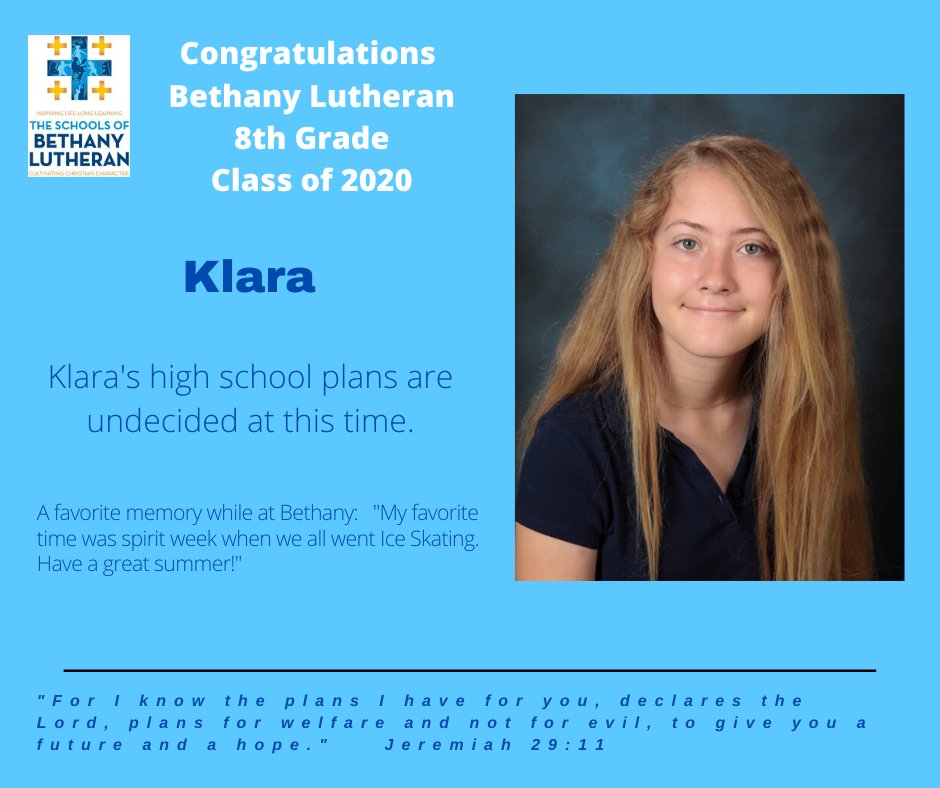 BethanyBearsLB's tweet photo. Proud to present another Bethany Bear 8th grade graduate.  #Meetourgraduates #BethanyBears https://t.co/OOAlTw6jyx