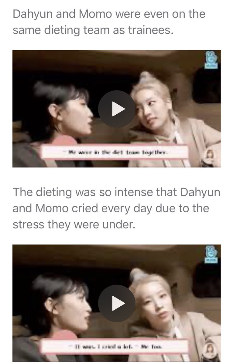 Back to the dieting:Dahyun was forced to be on the same dieting program as Momo. Dahyun has stated that she hates thinking about her trainee days because of this..