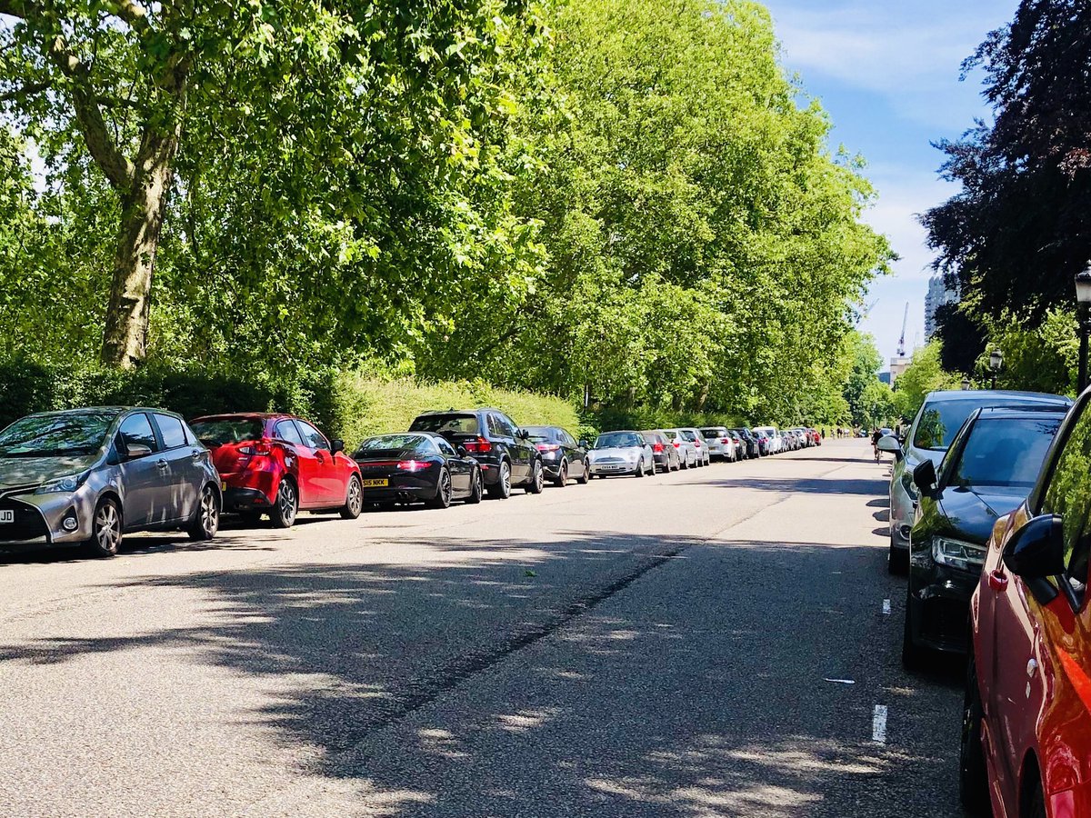 kuntze's tweet photo. Regent Park Outer Ring road has been transformed back into a car park. If only we would use this crisis to make long lasting positive changes that put people at the centre @SadiqKhan #cycling #regentspark https://t.co/PsJE6v6uog