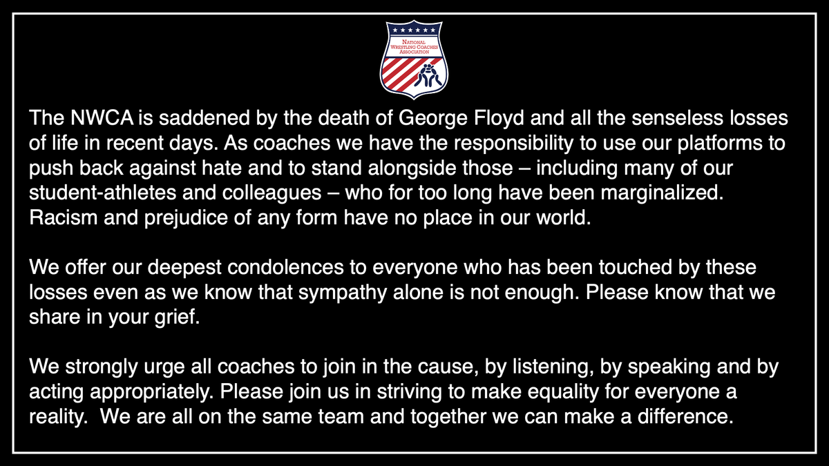 nwcawrestling's tweet photo. NWCA statement regarding current social events https://t.co/h7j5DrOUSb
