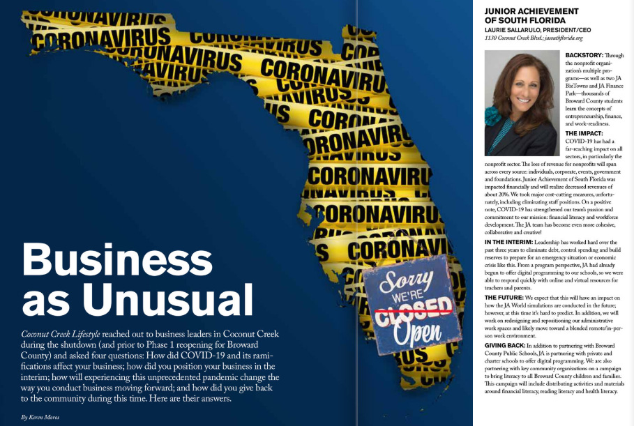 Looking for a good read?

<a href="/LifestyleMagFL/">Lifestyle Media Group</a> reached out to local community leaders including our very own, Laurie Sallarulo, to discuss the affects of #covid19 on JA of South Florida.

For the full article:
jasouthflorida.org/lifestyle-maga…

<a href="/CoconutCreekGov/">Coconut Creek</a> <a href="/browardschools/">Broward County Public Schools</a> <a href="/pbcsd/">The School District of Palm Beach County</a>