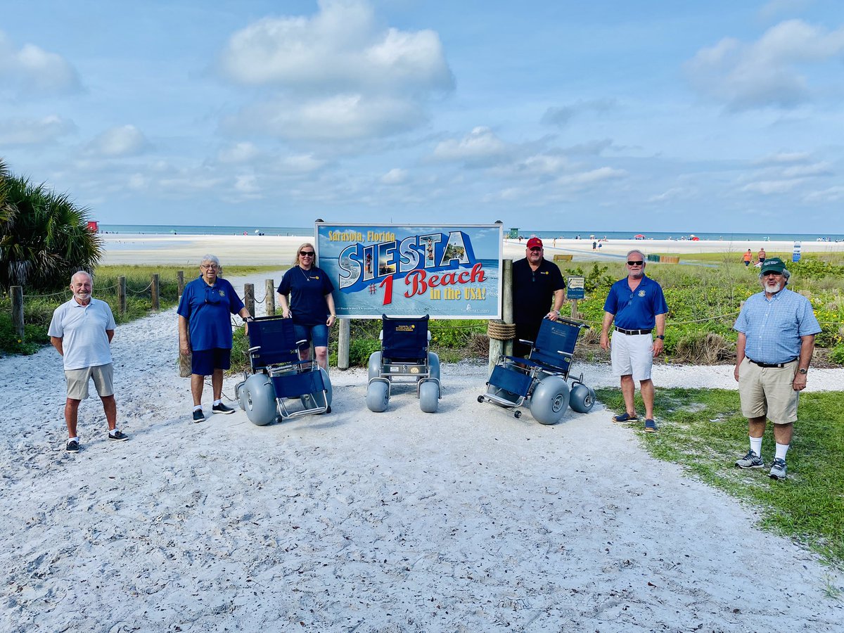 SRQCountyGov's tweet photo. Huge THANK YOU to the Rotary Club of Sarasota Sunrise for providing three new beach wheel chairs for Siesta Beach! This donation will help so many members of the community access the best beach in America! https://t.co/dmx1cEJQSk
