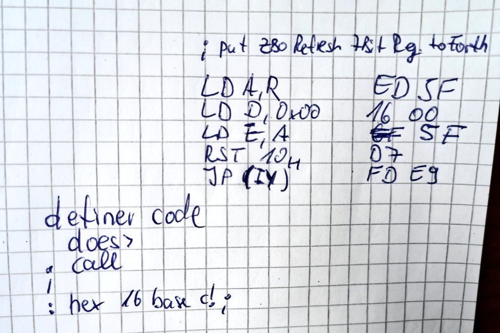 jubrunk's tweet image. Grin 😬 like in the good old days back in the #80ths as I&apos;ve dreamed of #opcodes by night and spoke #Klingon by day 👾 *)

Hacked some crude #8bit #z80 code in mind and transcoded by hand to #HEX to get a #RNG in #Forth 

*) Just kidding, never spoke Klingon as youngster 🤭