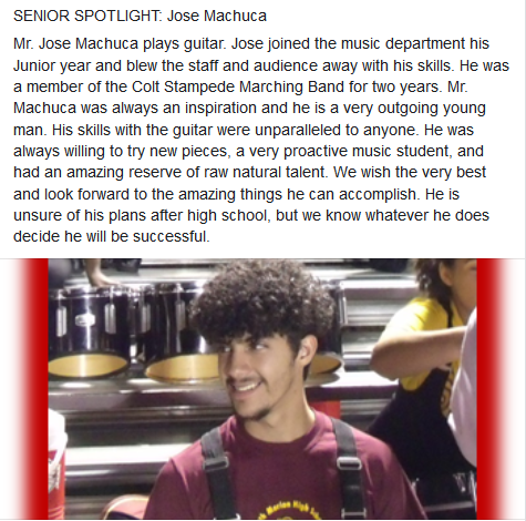nmhs_music's tweet photo. Senior Spotlight 6/02/2020
Jose Machuca
#Classof2020 #Seniors #ColtsinMusic #SeniorSpotlight
@nmarion_high @KinardsConnect1 @OcalaPreps @OcalaStarBanner @wkmcateer4 @Grantham_Greats
For full post follow the link below:
https://t.co/86okxCPVpQ https://t.co/FsGPoXcOAK