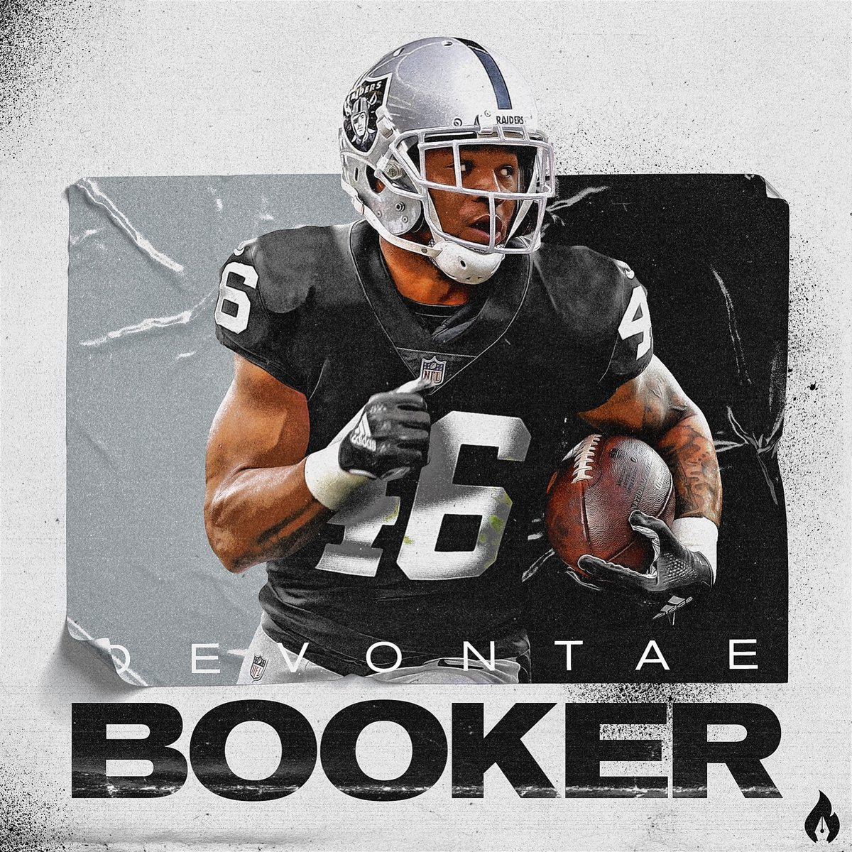OmniDesignGFX's tweet photo. A look at @dbook23 in his new threads. Welcome to the ONLY nation. #RaiderNation #Raiders #JerseySwap #DevontaeBooker https://t.co/DeixI3yRf1