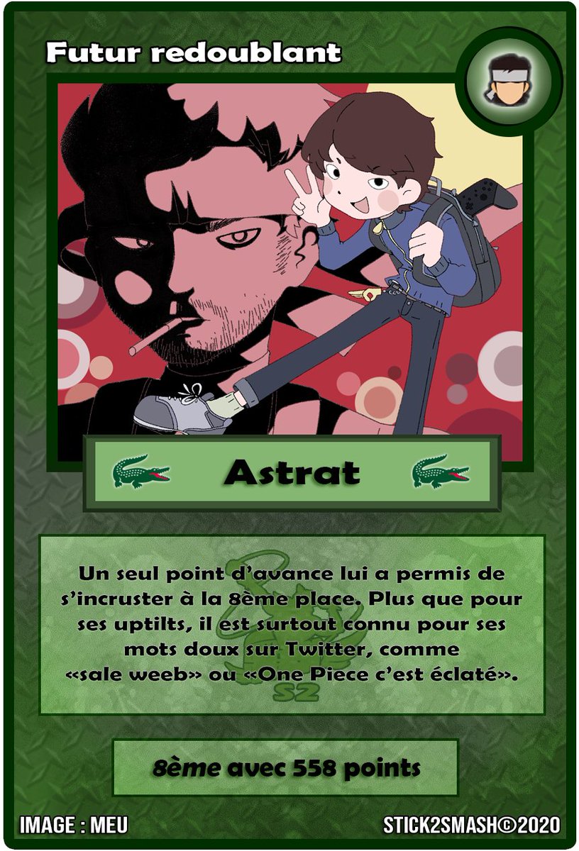 Stick2Smash's tweet photo. Ah au fait, on a une surprise : la récompense de la saison 2 du MAN ! (pas trop tôt mdr)

Pour l'occasion on a voulu faire un truc original sous la forme d'un "jeu de cartes à collectionner" !

Avec les deux premières cartes du TOP8 : @Astrat__ et Tropical ! https://t.co/VsSQlZl5is