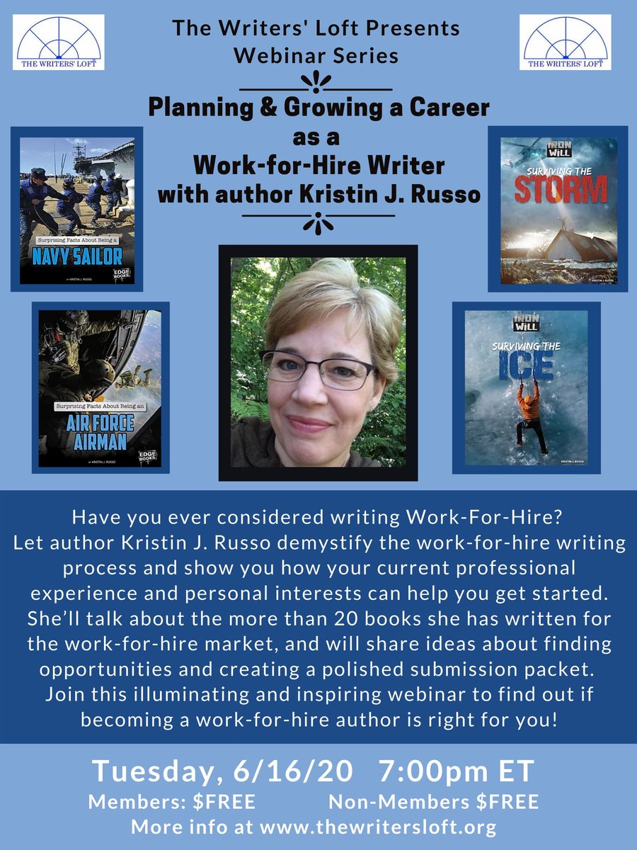 writersloftma's tweet image. Join us for a *free* Zoom webinar with author Kristin J. Russon on Tuesday, June 16th at 7pm where she&apos;ll discuss the #WorkForHire writing market.

Join this illuminating and inspiring webinar to find out if becoming a work-for-hire author is right for you!

Details below: