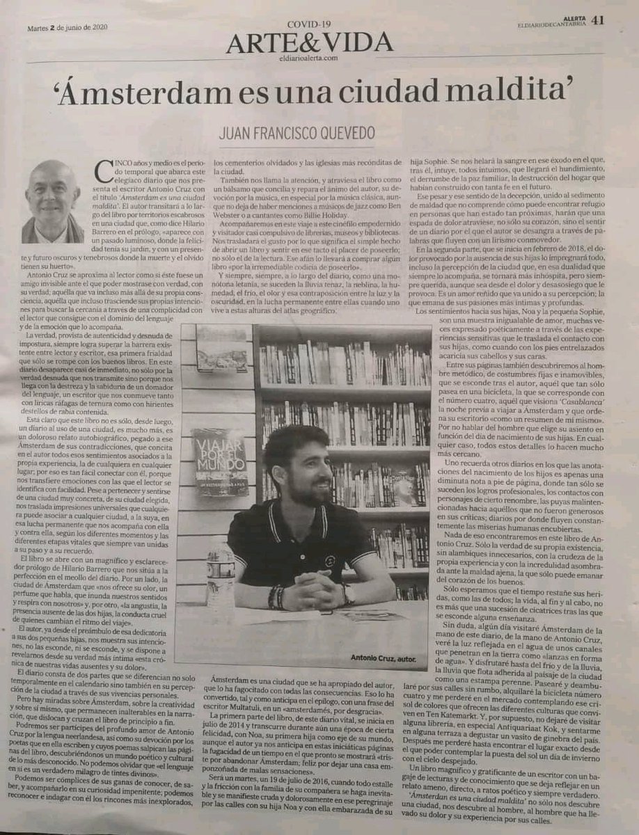 BooksRavenswood's tweet photo. Hoy nos hemos levantado leyendo esta excelente reseña que firma Juan Francisco Quevedo Gutiérrez en "Alerta. El Diario de Cantabria" acerca de la reciente publicación de los diarios de Antonio Cruz recogidos en "Ámsterdam es una ciudad maldita". iGracias!

https://t.co/IPG0zyzujz https://t.co/Qf0RVLi2oH