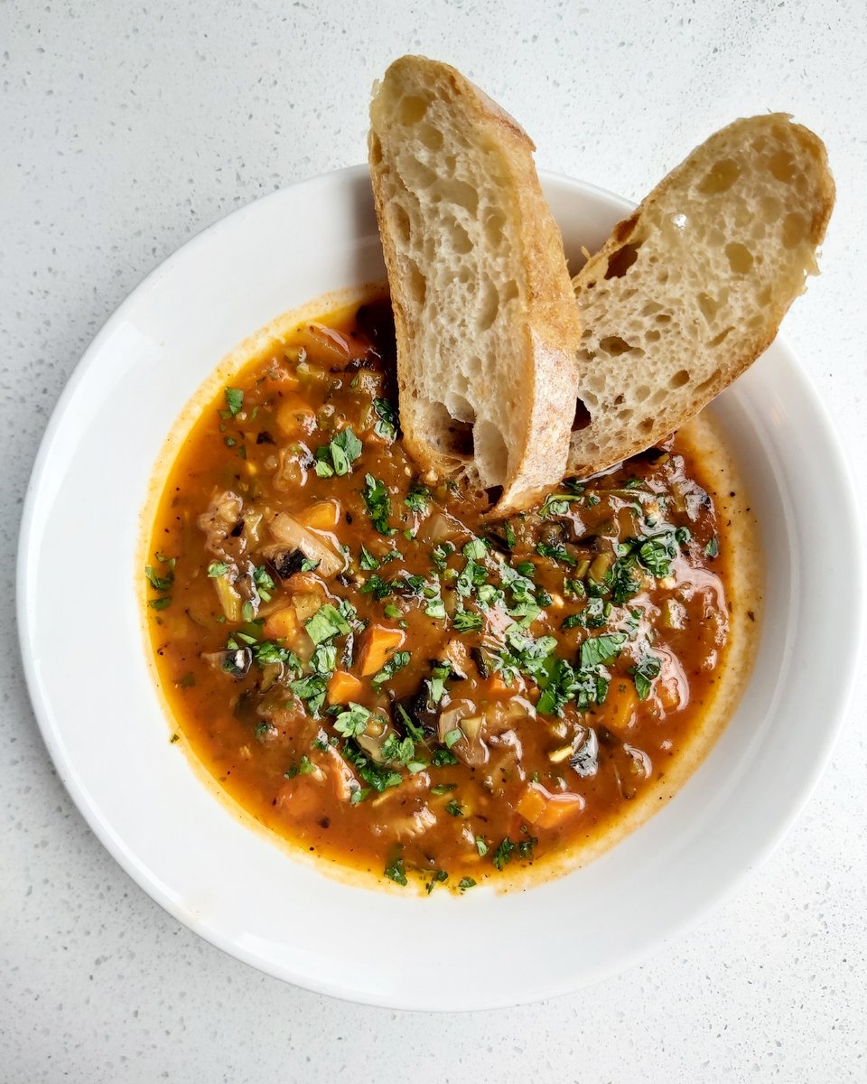 Warm up today with some healthy, fresh #vegan soup made in house with different veggies everyday! Comes with delicious fresh bread and works great as a side for any meal!
