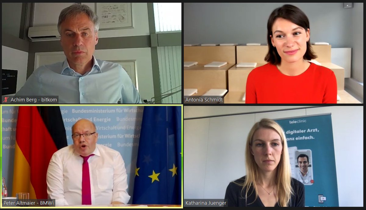 Gründerin <a href="/JungerKatharina/">Katharina Jünger</a> von <a href="/TeleClinic_GmbH/">Teleclinic</a> fragt beim Politschen Abend des <a href="/Bitkom/">Bitkom</a> mit <a href="/peteraltmaier/">Peter Altmaier</a> nach dem #Zukunftsfonds: Es gab zwar durch #Corona eine zeitliche Verzögerung, aber der Zukunftsfonds soll auf jeden Fall noch dieses Jahr kommen!