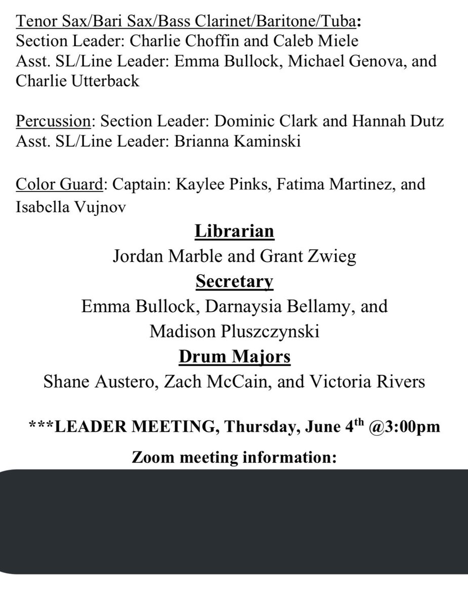 Congratulations to the WWT Marching Band Leaders for the 2020-2021 Season!!! 🥳