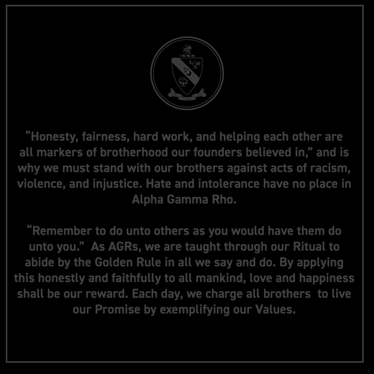 Alpha Gamma Rho is working towards creating better resources for diversity and inclusion within our chapters and we are dedicated to Making Better Men who are committed to working towards solving complex issues our world faces.