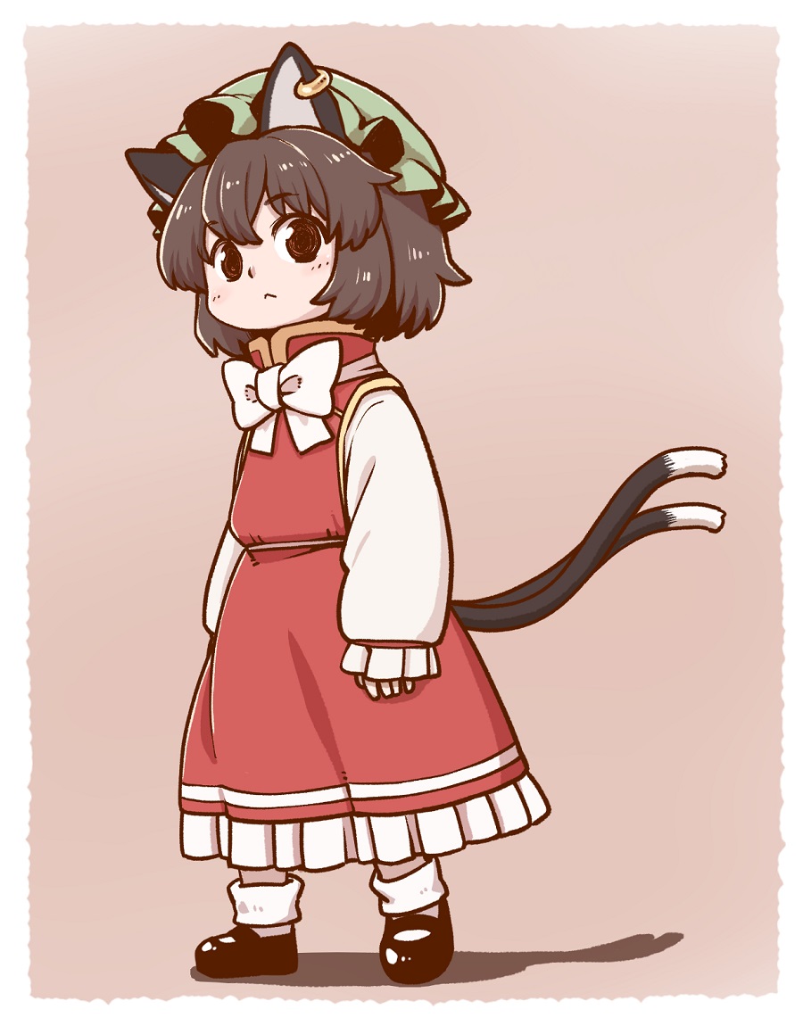 chen 1girl animal ears solo tail brown hair cat ears hat  illustration images