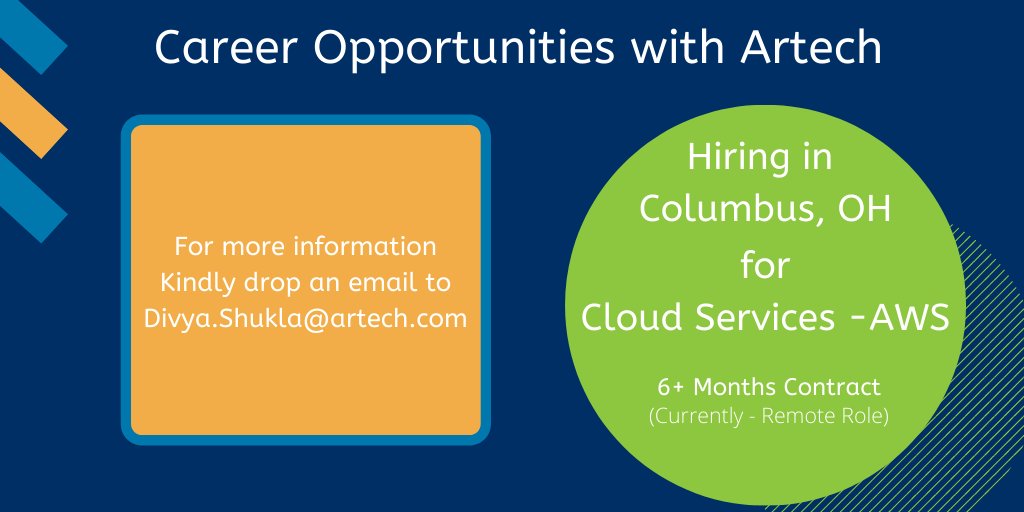 We are looking for Cloud Services -AWS in Columbus, OH. Kindly contact the recruiters directly for a faster response. #cloud #cloudcomputing #cloudtech #jobopenings