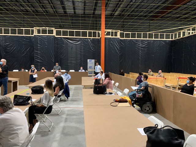MiamiDadePIOD's tweet photo. Practicing social distance while visiting the mock-up rooms of the New Civil and Probate Courthouse project as stakeholders provide valuable feedback to the design team! 
#ISDAtWork #GovernmentInfrastructureDelivery #MovingToANewNormal https://t.co/A6zCu97Jch