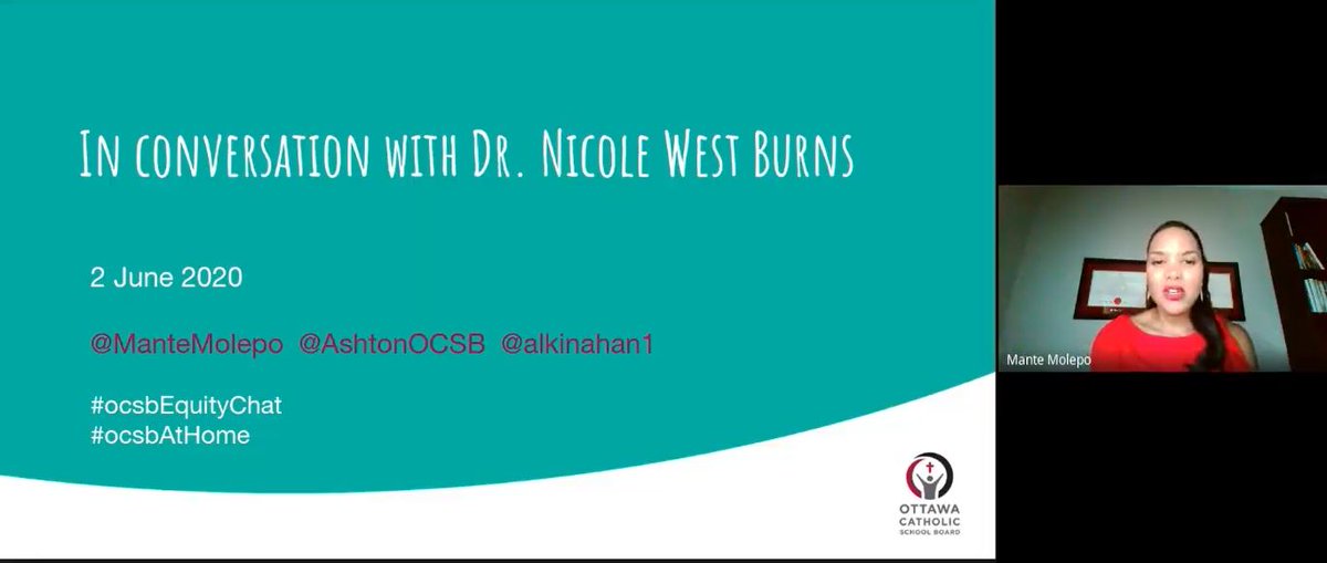 TDOttawa's tweet photo. Thanks to the Leading and Learning department for arranging for Dr. Nicole West Burns to join our #ocsb community with this relevant and needed discussion today. #ocsbBeCommunity #ocsbEquityChat #ocsbEquity @ManteMolepo @AshtonOCSB @alkinahan1 @ShelleyMontgo16 https://t.co/tjZctrz6lO