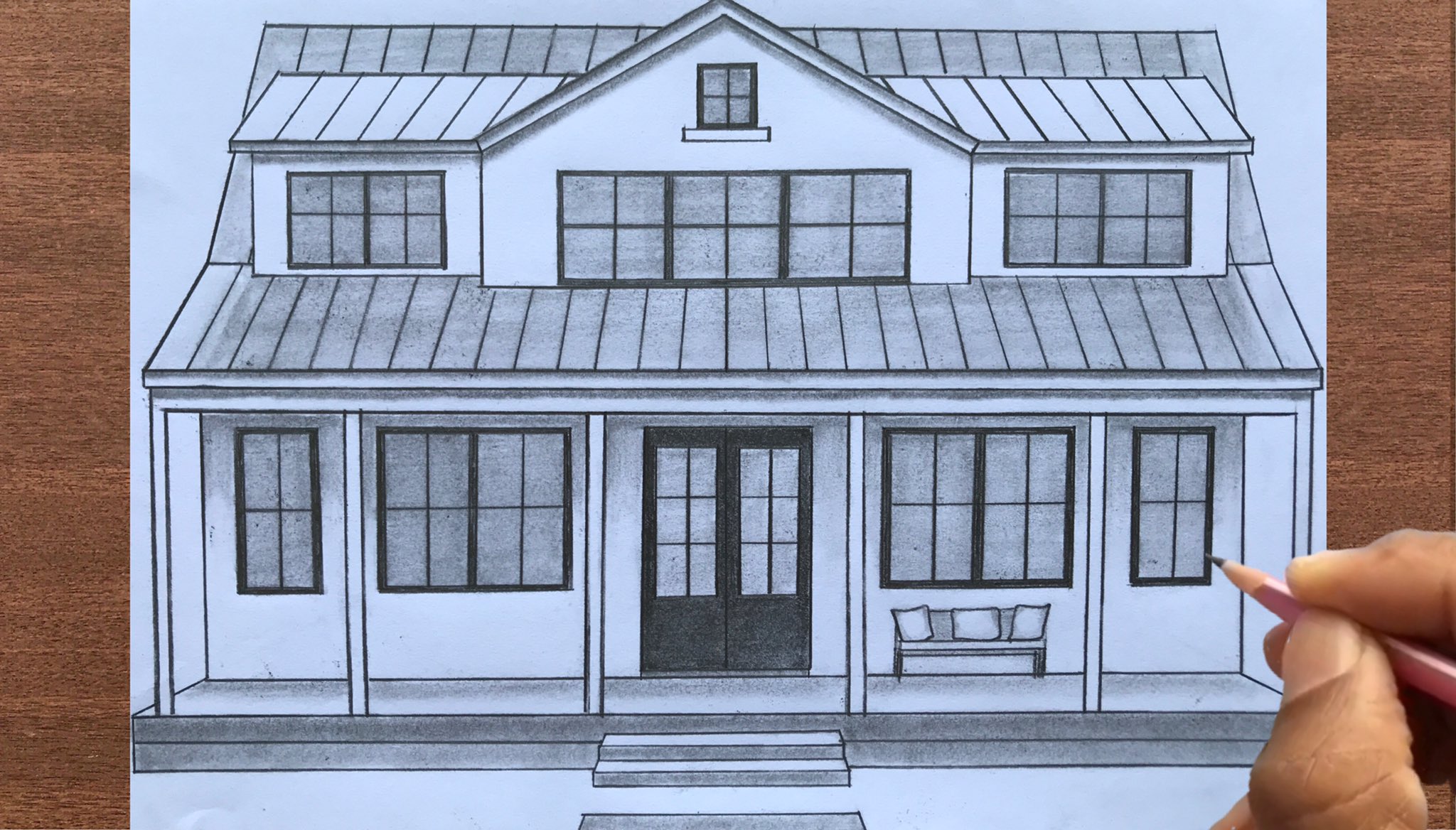 how to draw a 2 story house