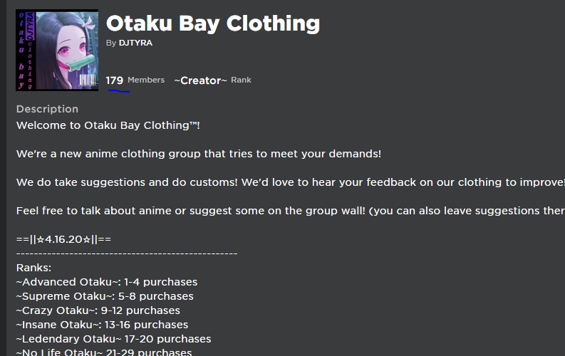 Otaku Bay Clothing (Page Currently Inactive) (@OtakuBayRBLX) / Twitter Otaku Bay Clothing (Page Currently Inactive) (@OtakuBayRBLX) / Twitter
