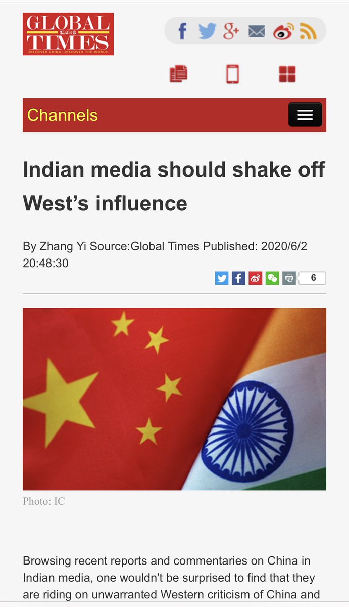 palkisu's tweet photo. The @globaltimesnews outperforms itself. Lectures @WIONews on “independent thinking” and “balanced coverage.” This is a bit rich coming from China’s state mouthpiece and sabre-rattler-in-chief. Irony caught the Wuhan virus and died during the writing of this. https://t.co/TdBfGzzoc1