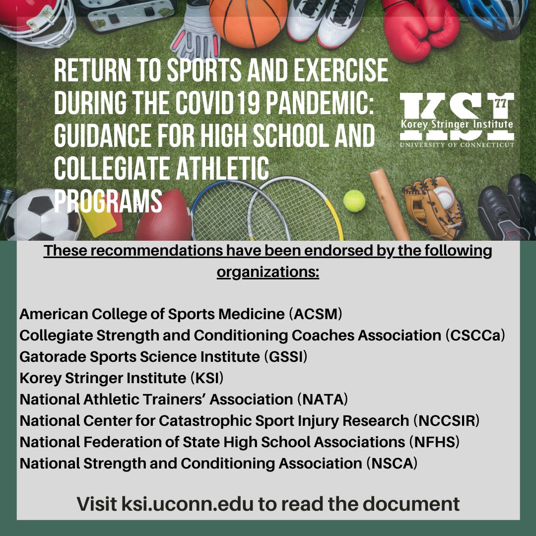 Concerned about safely returning to sport following the COVID-19 pandemic? We've partnered with several organizations to create recommendations for healthcare professionals to help safely incorporate athletes back to sport. Read it here: ksi.uconn.edu/covid-19-retur… #Strive2Protect