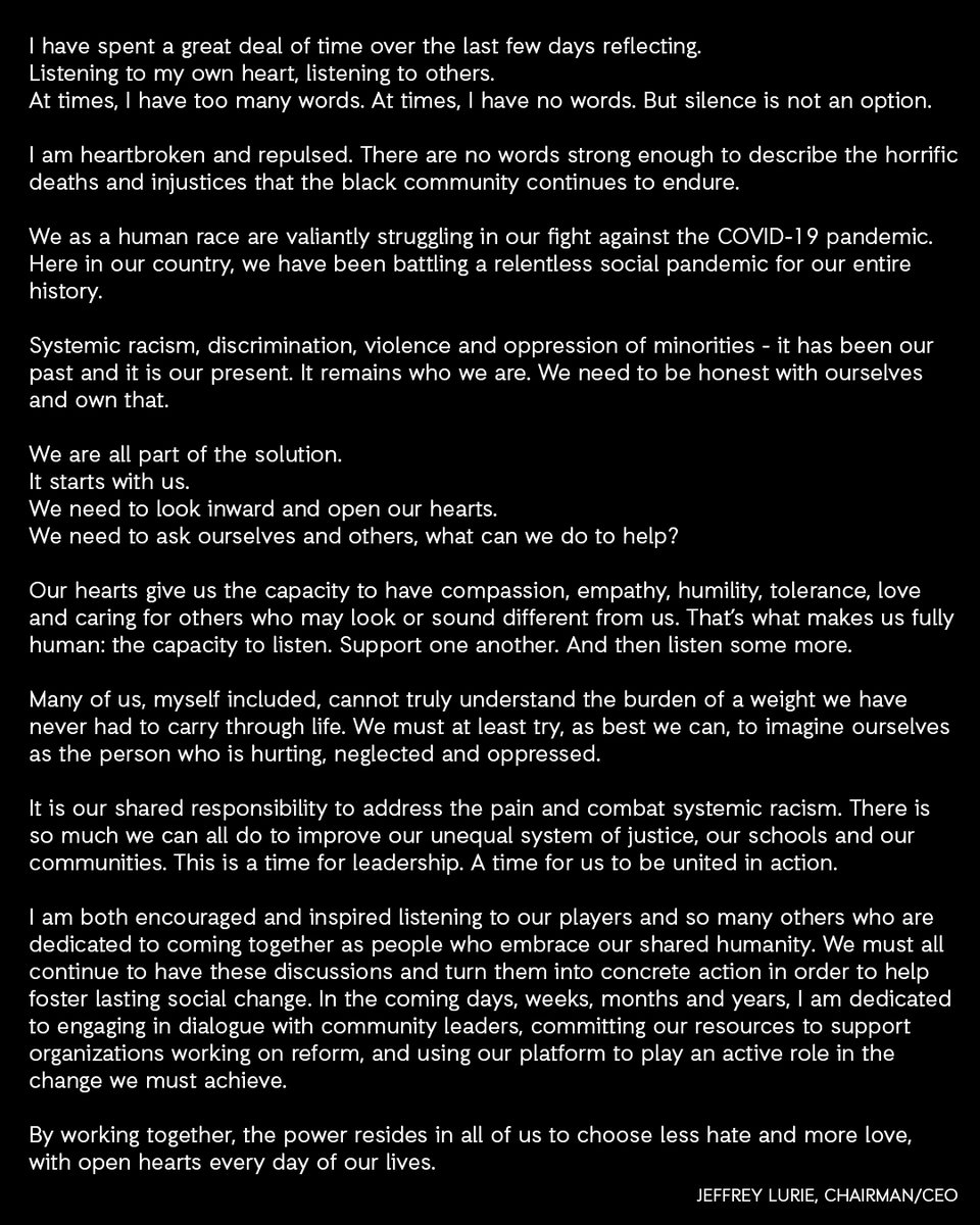 Statement from Jeffrey Lurie, Chairman/CEO