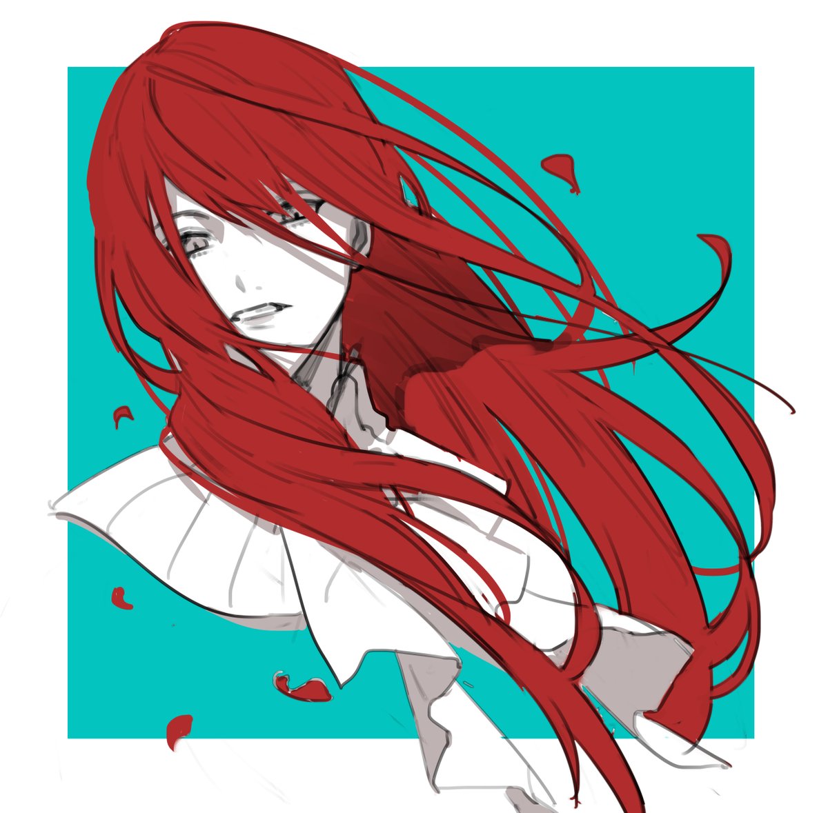 long hair red hair solo petals 1boy grey eyes male focus  illustration images