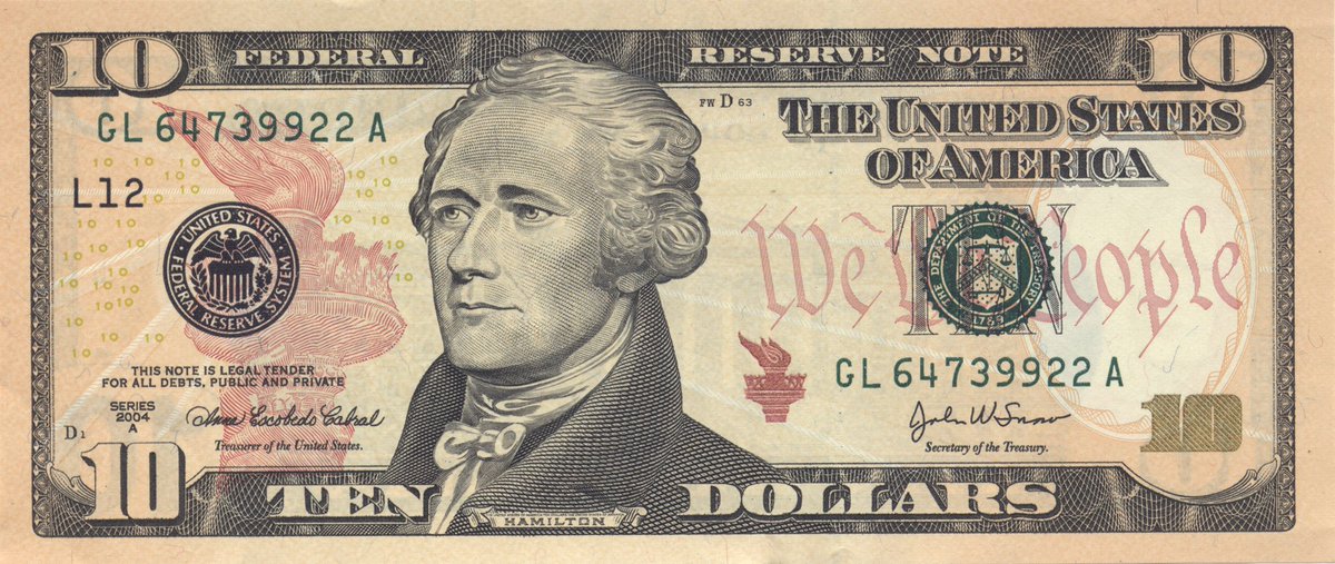 #AlexanderHamilton is one of the few American figures featured on the US currency, who was never actually President. 

He features on the $10 currency note. 

Washington ($1), Lincoln ($5), Jackson ($20), and Grant ($50)

Thread on #HamiltonianMoment and #EU #FiscalUnion mirage.